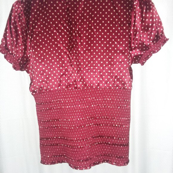 1940's Vintage inspired 100% Silk red and white Polka Blouse with puff cap slee - Picture 4 of 5